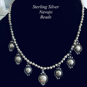 Vtg Sterling Silver Navajo Bead Necklace with Dome Charms-OLD